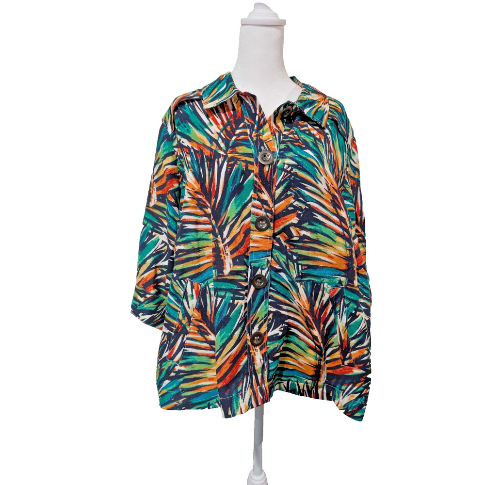 Christopher & Banks CJ Tropical Linen Jacket Women's Plus Size 1X Bright Shirt
